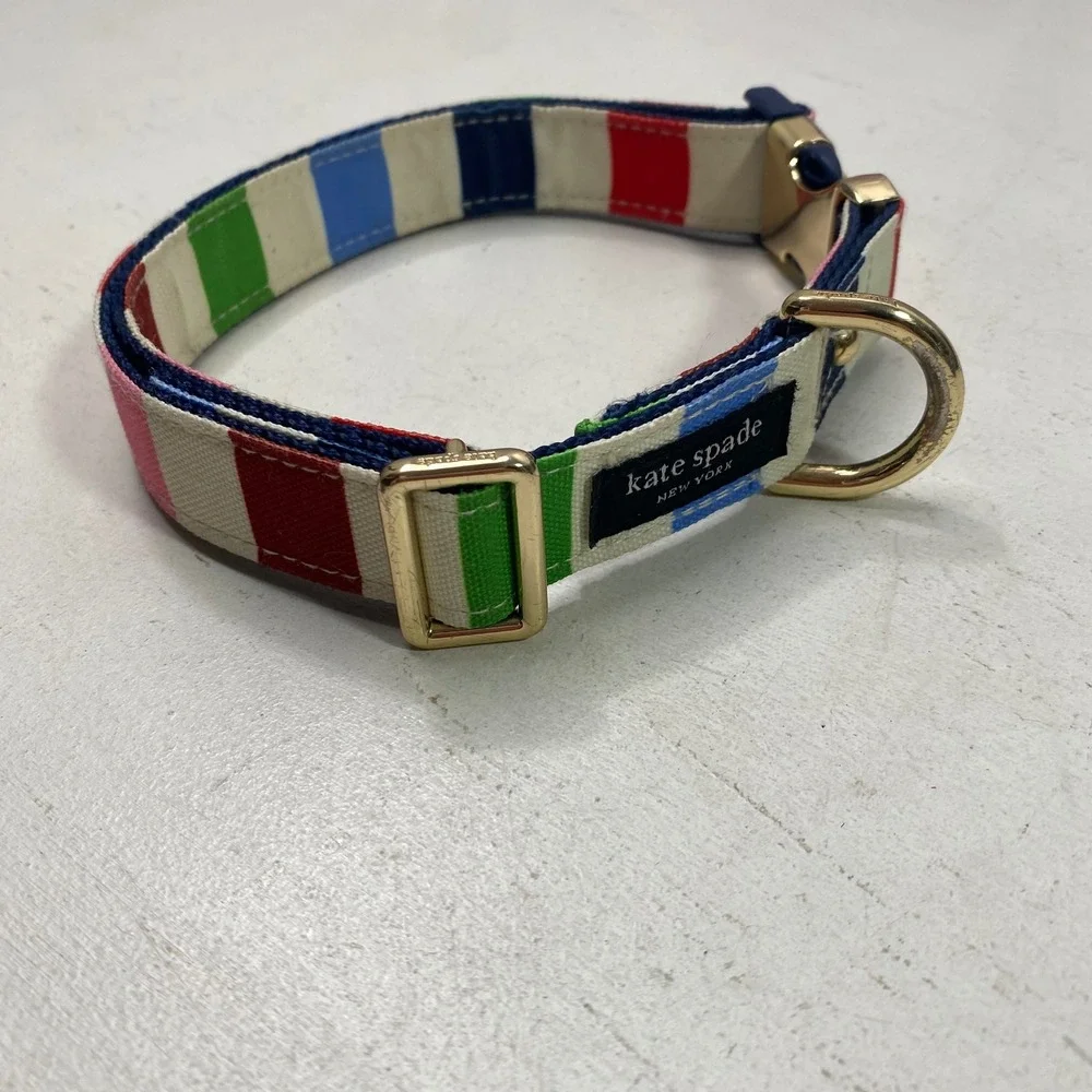 Kate Spade New York Adventure Stripe L/XL Dog Collar Gold Hardware
